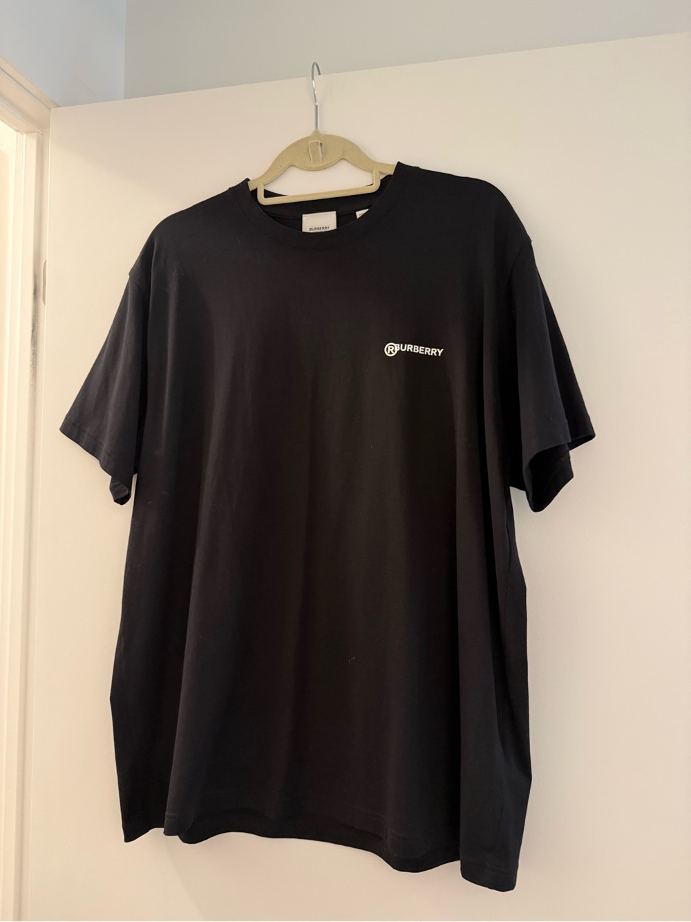Burberry Black Crew Neck Logo T-Shirt with White Emblem